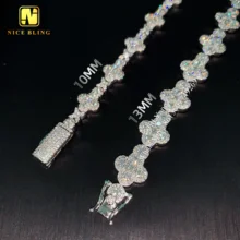 New Design Affordable 10mm 13mm Moissanite Cross Bracelet 925 Cuban Link VVS Moissanite Chain Necklace