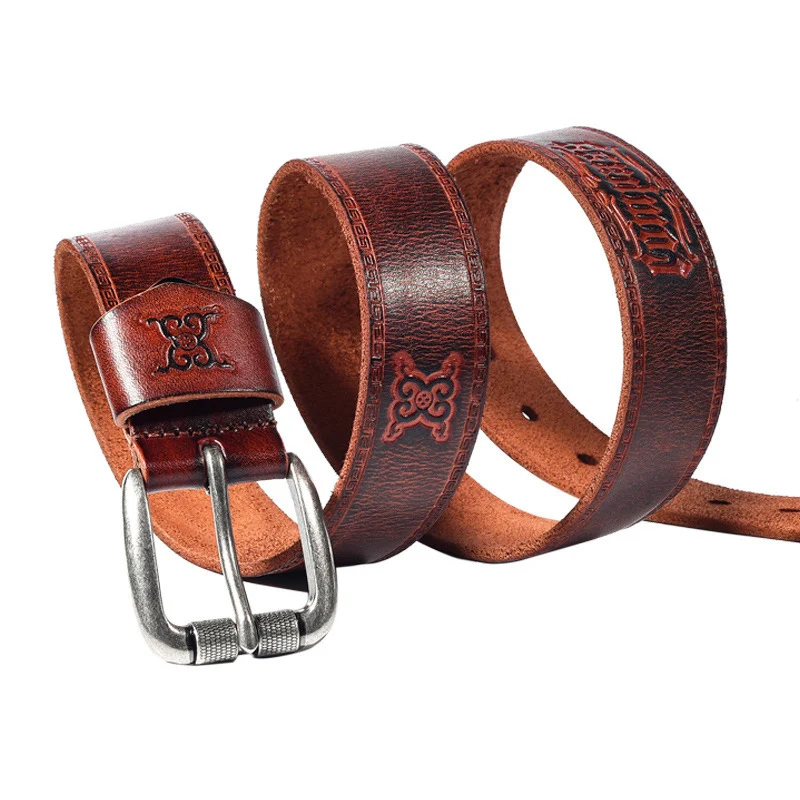 Classic Full Grain Western Engraved Tooled Leather Belt Strap Western Soft Casual Jean Men Belt