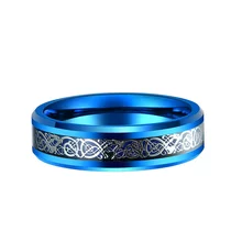 Men Tungsten Engagement Rings Polished Carbon Fiber Blue Celtic Rings for Men Women Wedding Ring Jewelry Rings 6mm