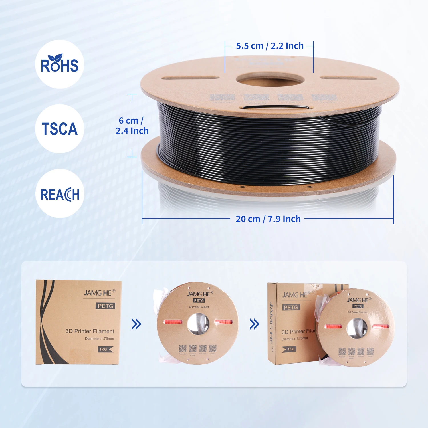 JAMG HE Petg Filament PLA/ABS/TPU/Silk PLA/PLA+ Filament 1.75mm Spool Filament  Raw Materials for 3d Printer Pen