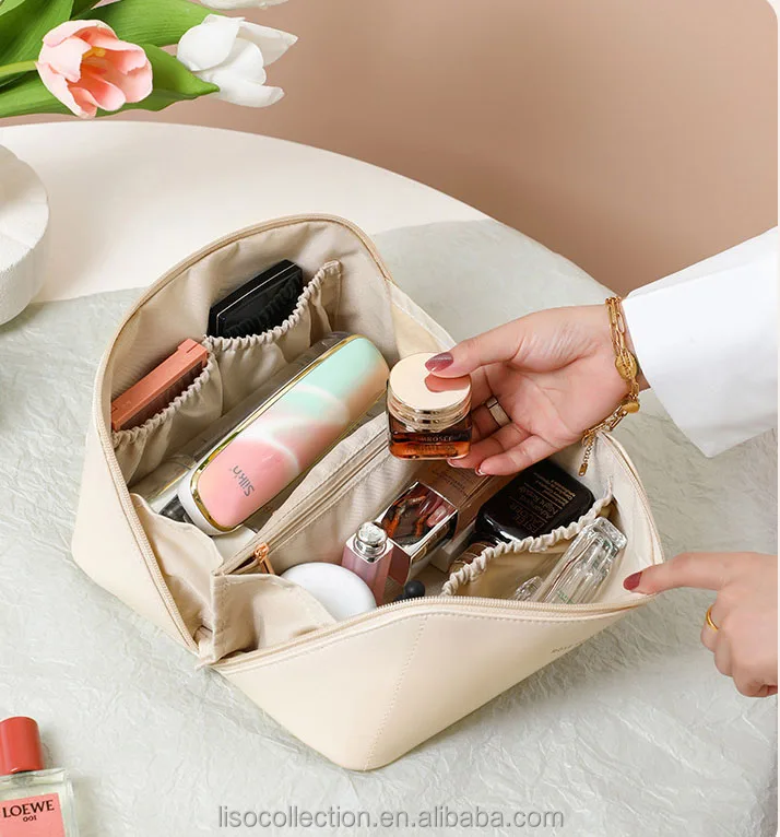 Durable Pu Portable Cosmetic Packaging Makeup Bag Women Large Leather ...