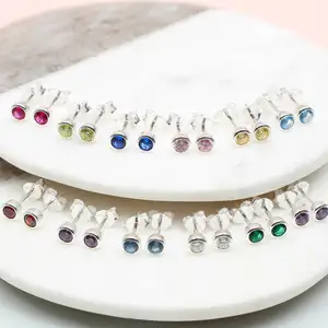 2026 Fashion American Style Trendy Stud Earrings Birthstone Monthly Womens 925 Sterling Silver Birthstone Earrings 925 Wholesale