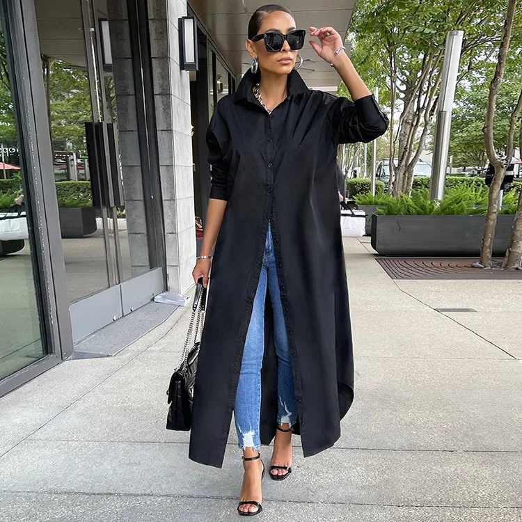 New Arrival Fashion Casual Long Dresses Women Solid Color Loog Sleeve Long Coat for Women Elegant Loose Shirt Dresses - Image 4