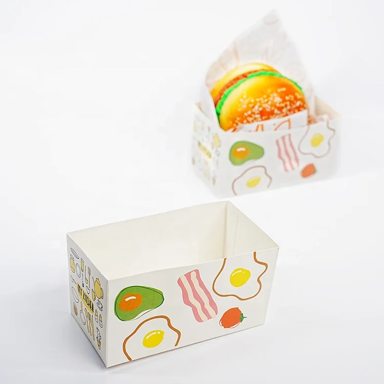 OEM Customized Takeout Container Burger Box,Toast Holding Bread Tray, Sandwich Hot Dog Donut Egg Waffle Packaging Box