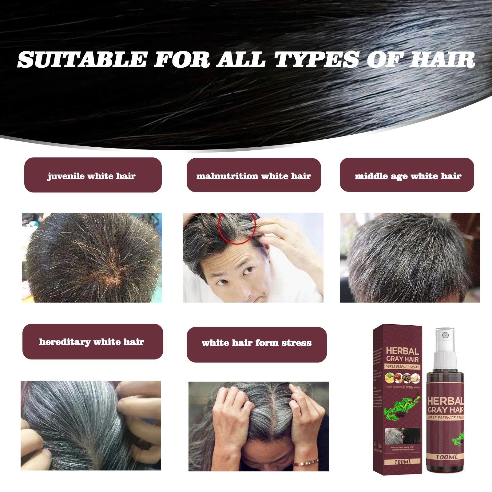 White Hair To Black Anti Gray Hair Treatment Repair Polygonum