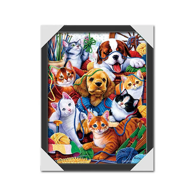 3D-Изображение семьи животных и собак с постером 3D-эффектом