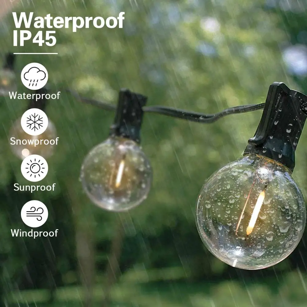 
Гирлянда G40 на солнечной батарее, 27 светодиодов, комнатное и уличное освещение для сада, внутреннего дворика, бистро, кафе 