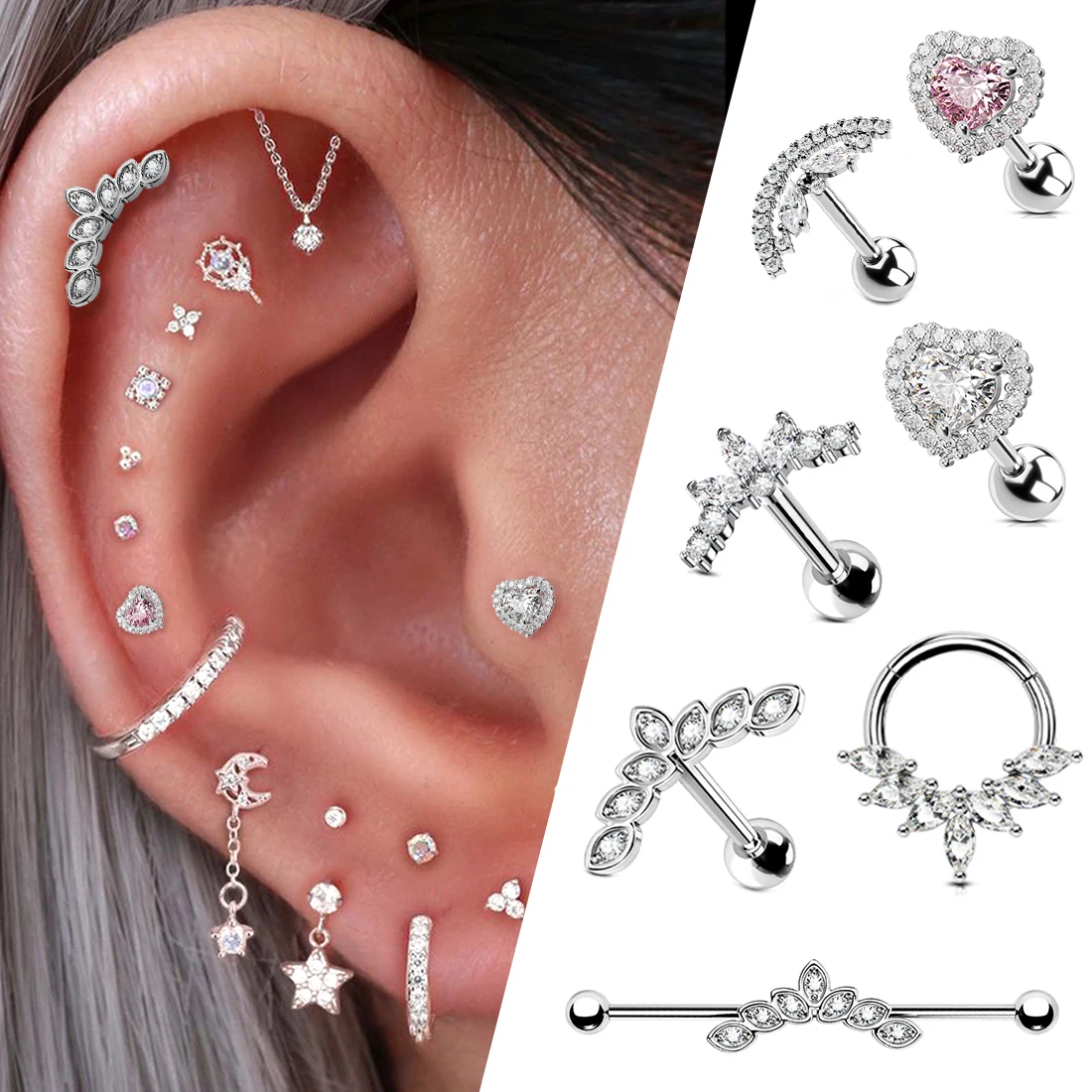 Toposh Stainless Steel Piercing Conch Helix Earrings Stud Daith Tragus ...