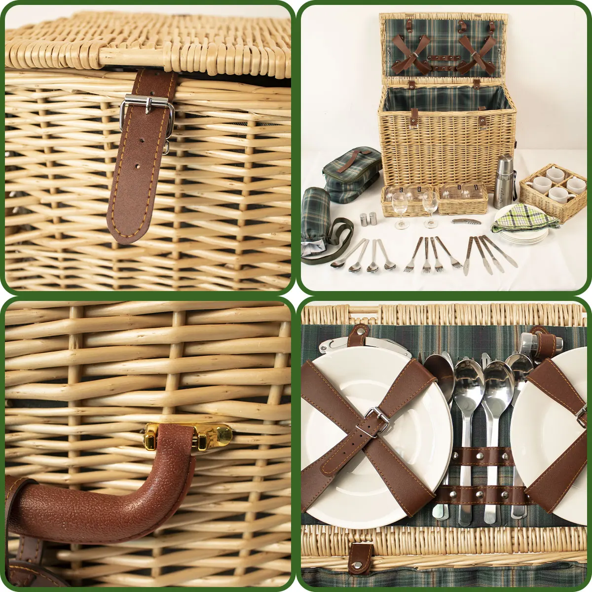 Custom Wicker Handwoven Outdoor Travel Essentials Picnic Set For 4