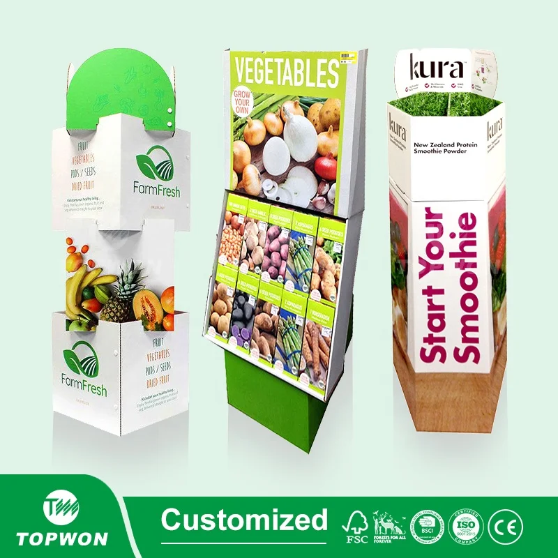 Corrugated Display Stand for Vegetable Seeds, Vegetable Seed Packet Cardboard Floor Display Stand