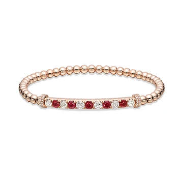 Fashion jewelry spring beads bangle  18K gold  beaded ball stacking  stainless rope filled stretch ruby diamond bracelet