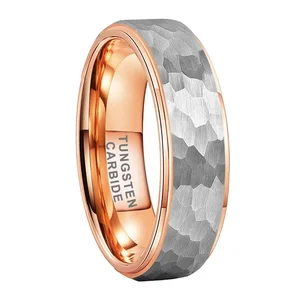 Coolstyle Jewelry Wholesale 6mm Two Tone Rose Gold Plated Hammered Tungsten Ring Men Women Fashion Engagement Wedding Band