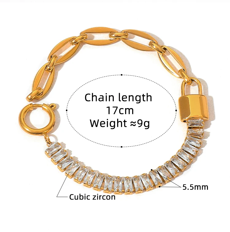 Water Proof Tarnish Free 18k Gold Plated Cuban Chain Bracelet Bangle