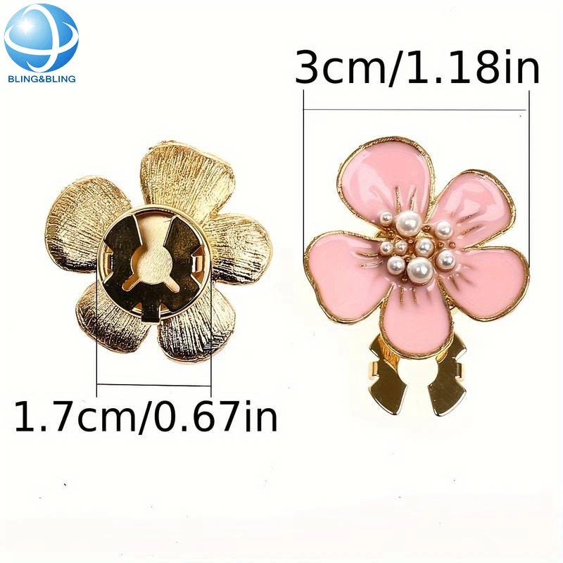 White Enamel Peach Flower Gold Tone 17 mm Button Clip Clasp Removable Button Covers for Women Shirt DIY Decoration Accessories