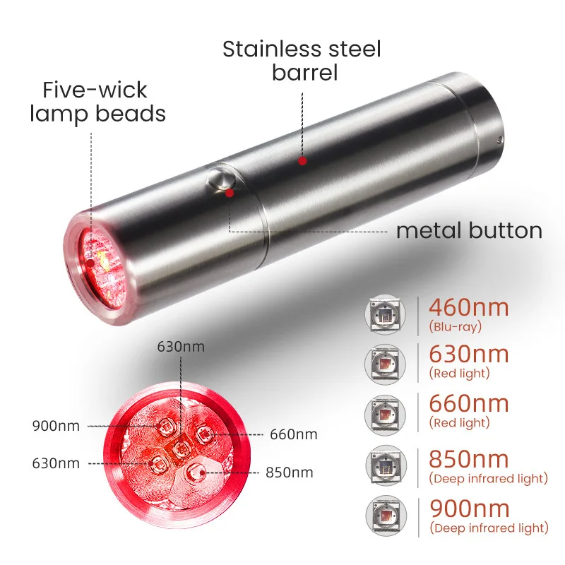 1pcs Custom Logo 5 Led Red Light Therapy Torch Hand Held Wand for Face Beauty Home Use