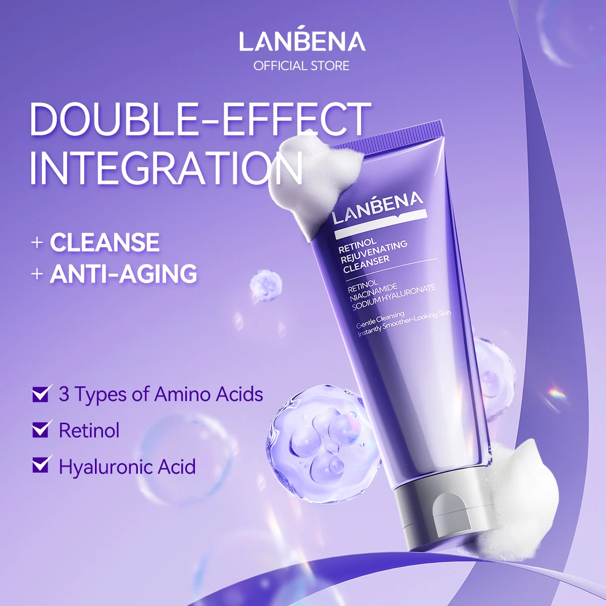 Lanbena New Arrival Product Hyaluronic Acid Facial Face  Anti-aging Wash Facial Cleanser
