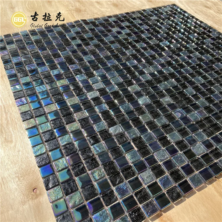 Glass Mosaic Tile Black Mixed Iridescent For Swimming Pool, Shower, Bathroom & Backsplash Tile supplier