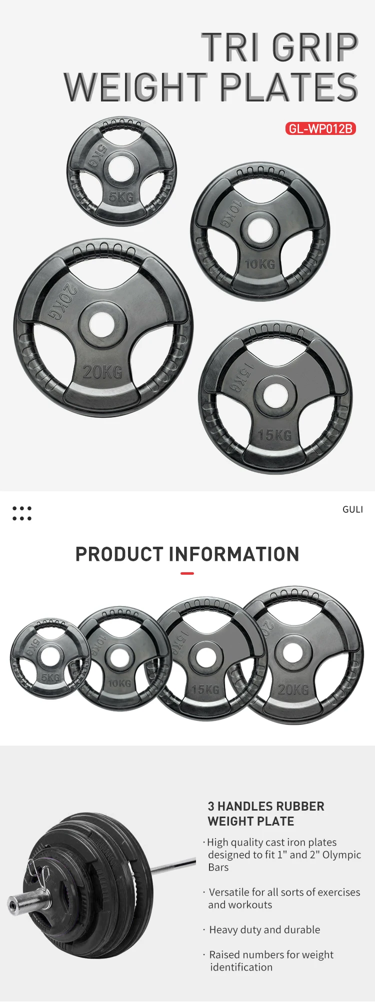 Custom Cast Iron Weight Plates Black Rubber 1.25kg 2.5kg 10kg 25kg Barbell Plate Weight Lifting