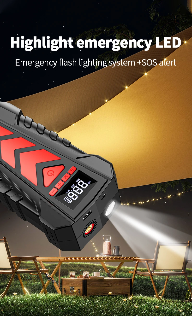 2025 NEW 12V Portable Car Jumpstarter With Air Compressor Multifunction Jump Starter Power Bank With LED Flashlight Jump Starter