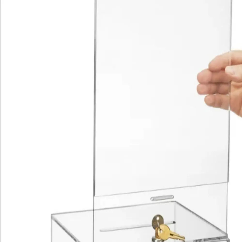 Donation Lock Acrylic Ballot Box Clear Suggestion Box With 4x6 Ad