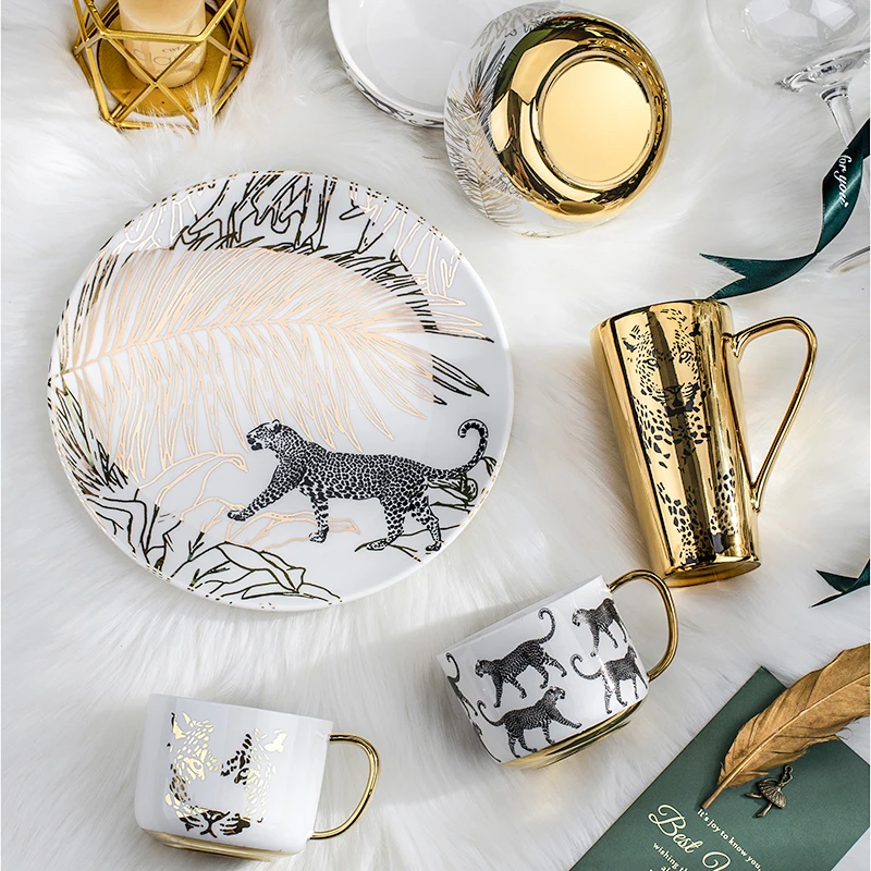 Juego de vajilla de porcelana con diseño de Animal de leopardo, platos de  cerámica de lujo, taza personalizada, proveedor al por mayor