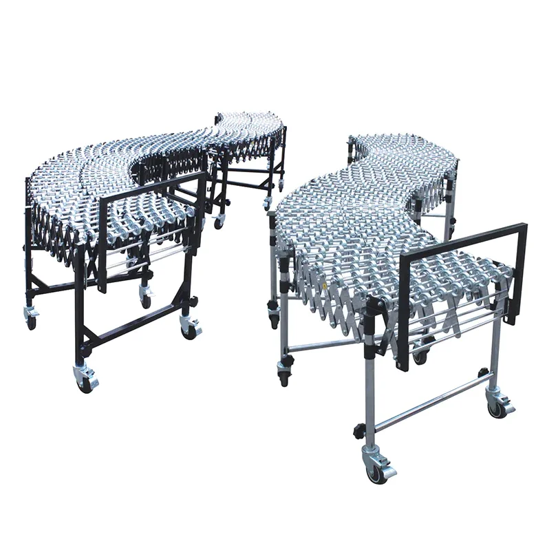 Gravity Powered Flexible Expandable Telescopic Manual Stainless Steel Mobile Plastic Skate Wheel Roller Conveyor