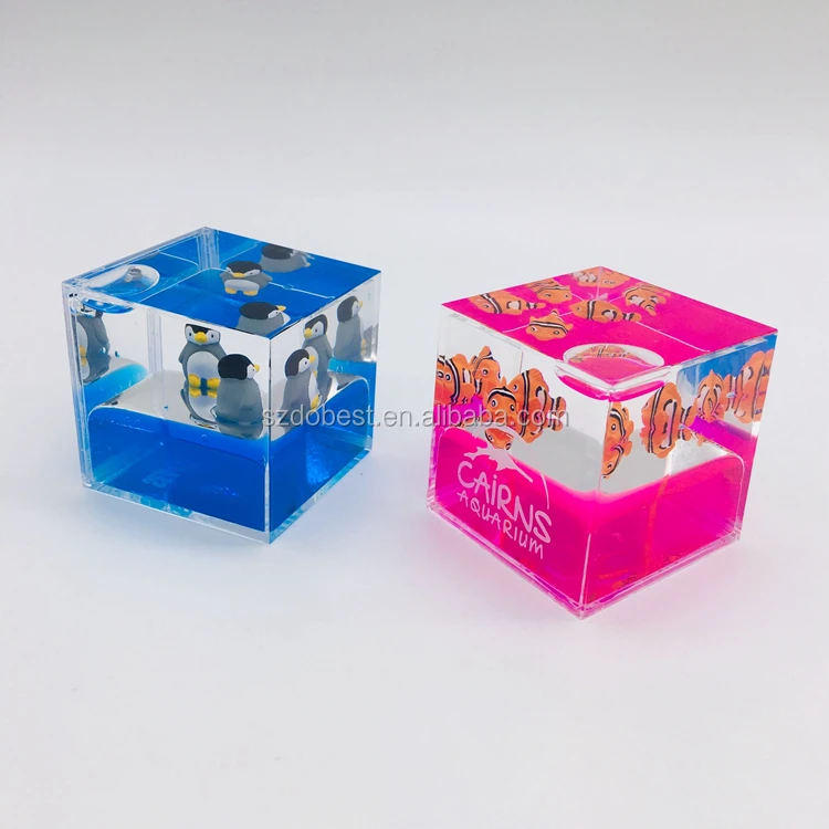 Acrylic Custom Liquid Filled square Shaped Paper Weight Decorative Souvenir Resin Cube Crystal Paperweight