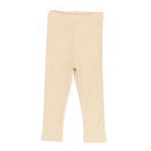 OEM Children Pants Kids Clothing Baby Girls Casual Style Solid Color Comfortable Ribbed Cotton Trousers