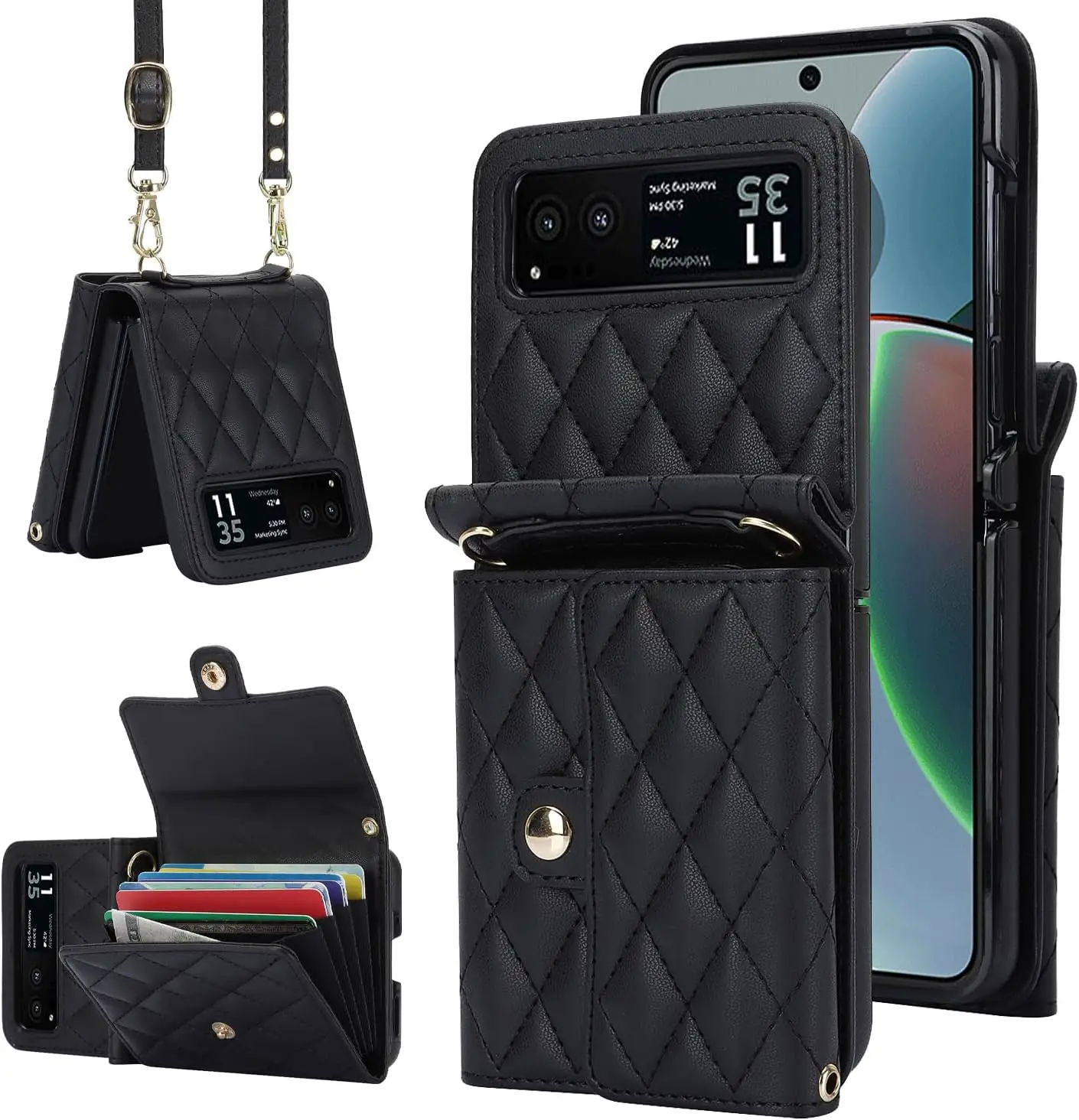 Laudtec for Motorola Razr Wallet Case with Card Holder Leather Handbag with RFID Blocking Detachable Lanyard Magnetic Flip Case