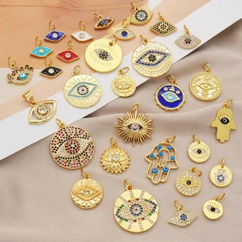 Wholesale eye necklace bulk Turkish evils eye pendants 18K gold plated evils eye charms