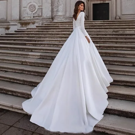 S0608F European American Style Off-Shoulder Long Sleeve Satin Wedding Dress Lace Simple Train Bridal Gown for Export EBay Amazon S0608F European American Style Off-Shoulder Long Sleeve Satin Wedding Dress Lace Simple Train Bridal Gown for Export EBay Amazon