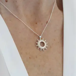 Wholesale No Fading 14K Gold Plated Vintage Style Sun Necklace Jewelry Sterling Silver 925 Sun Necklace for Women