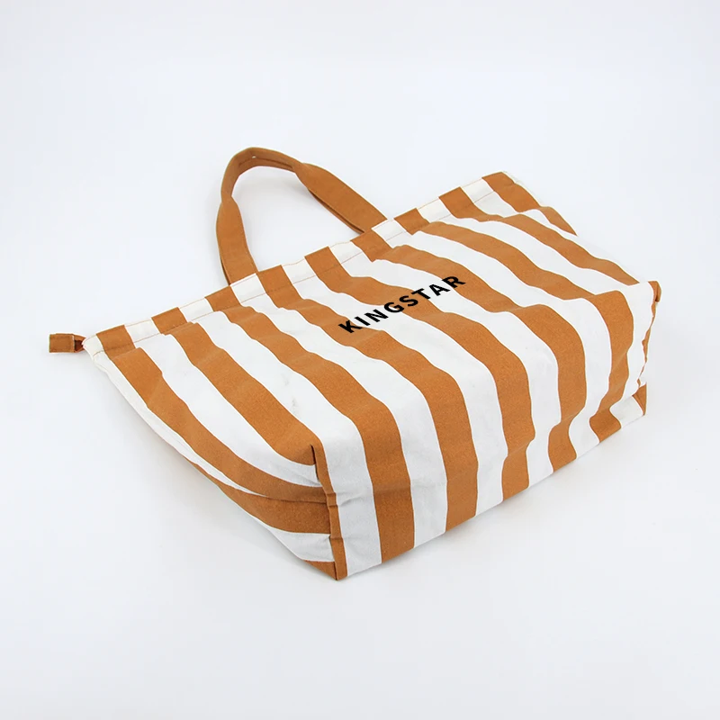 Custom Logo Printing Canvas Tote Bags Fabric Cotton Tote Bag with Custom  Strips Handle Shopping Bag - Main Image