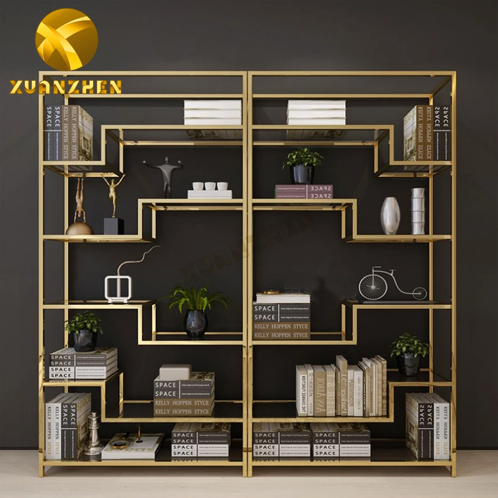 Роскошная мебель Современный Высококачественный декор из нержавеющей стали шкаф книжные шкафы книжная полка для свадьбы