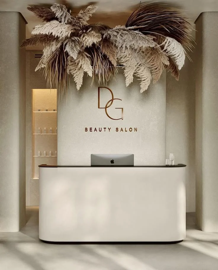Customized U-Shaped Modern Reception Desk for Beauty Nail Salon Wood Front Counter with Logo