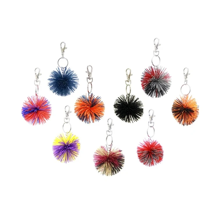 Funny Customized Rainbow Color Silicone Pom Pom Key Chain Tie Dye Yummy Gummy Key Ring