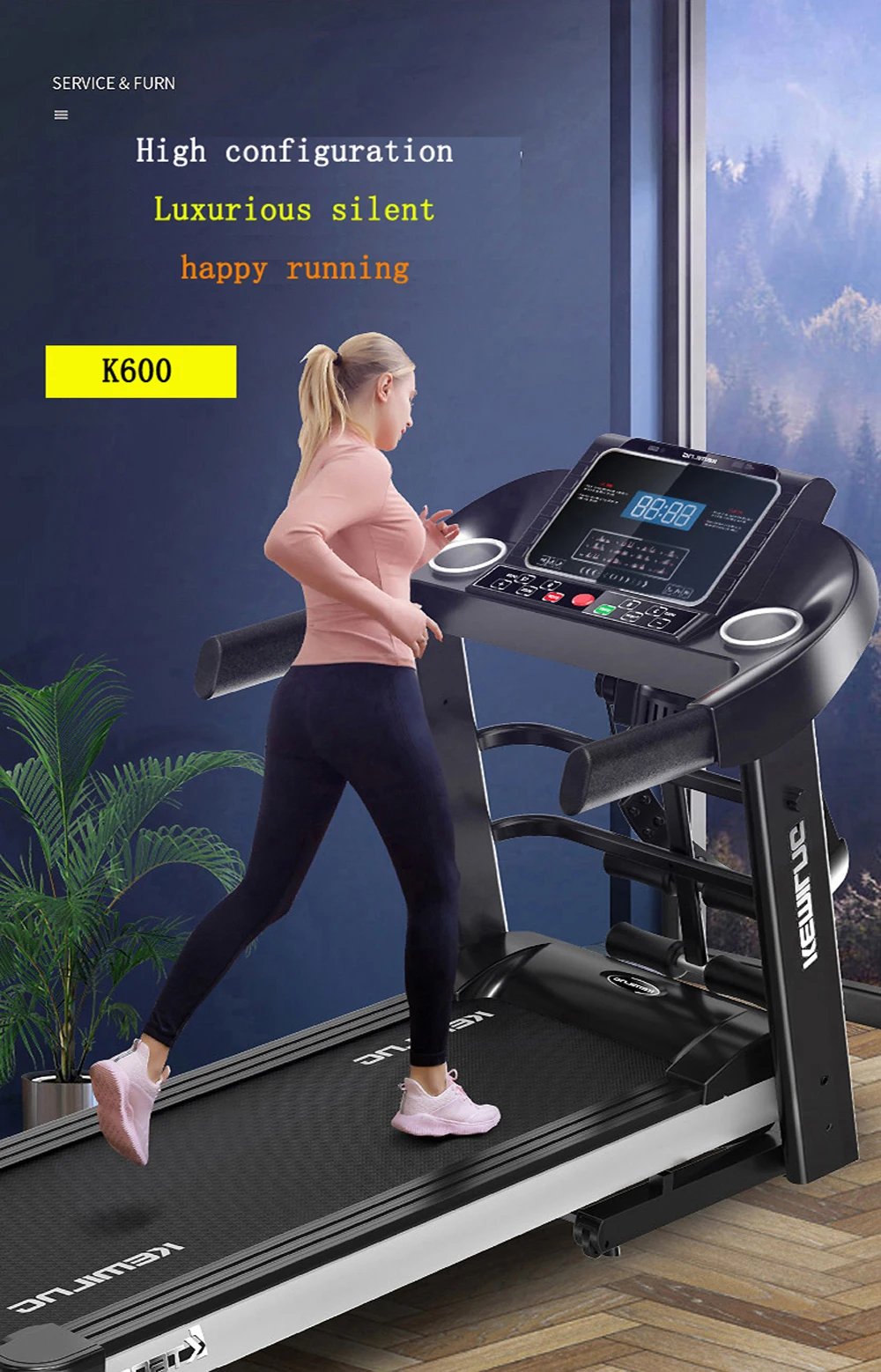 K600 Lcd High End Screen Multifunction Treadmills 2.0hp Machine
