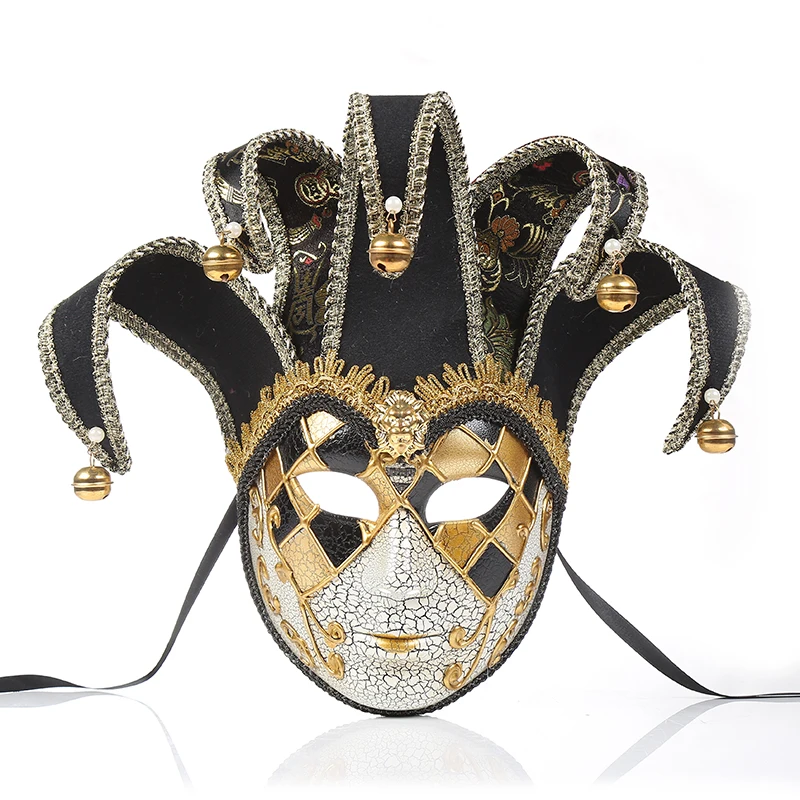 Hand Painted Full Face Jester Jolly Joker Venetian Masquerade Wall Carnival Costume Mardi Gras Fanshaped