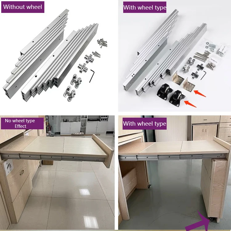 Heavy Duty Extendable Aluminium Telescoping Table Slide Folding Table Guide Rails Pullout Table