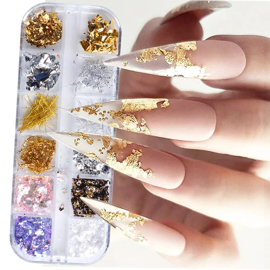 12grids Gold Foils Luxury Sequins For Nail Design 2021 Irregular Mirror Nail  Glitter Flakes Sparkly Gel Polish Manicure Tools - Buy New Sparkly Foil  Nails Sequins Irregular Aluminum Gold Red Summer Design