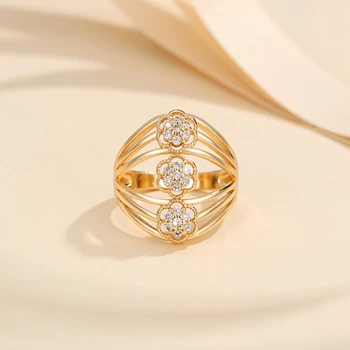 J64 Fashion 2024 luxury 18k gold plated Brass zircon Flower shape fine jewelry rings elegant ladies finger gold ring design