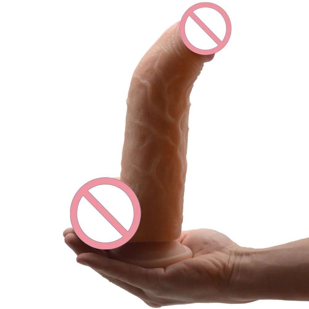 Dual-Use PVC Bend Simulated Penis Masturbator with Raised Glans Female Massage Toy Sex Toys for Adult Women Vagina & Anus Dildo