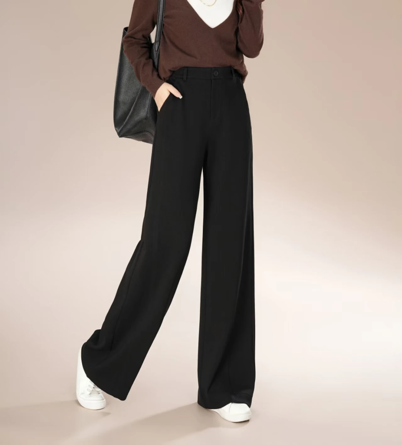 2025 Women's Elegant Slim Trousers Comfortable Casual Long Pants Elastic Pocket Work Formal Fleece Fabric Featuring Logo