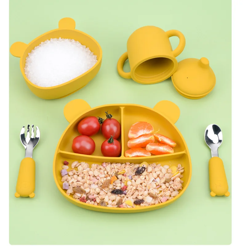 Eco-friendly Cute Cartoon Children Dishes Baby Plate Kids Safe Silicone ...