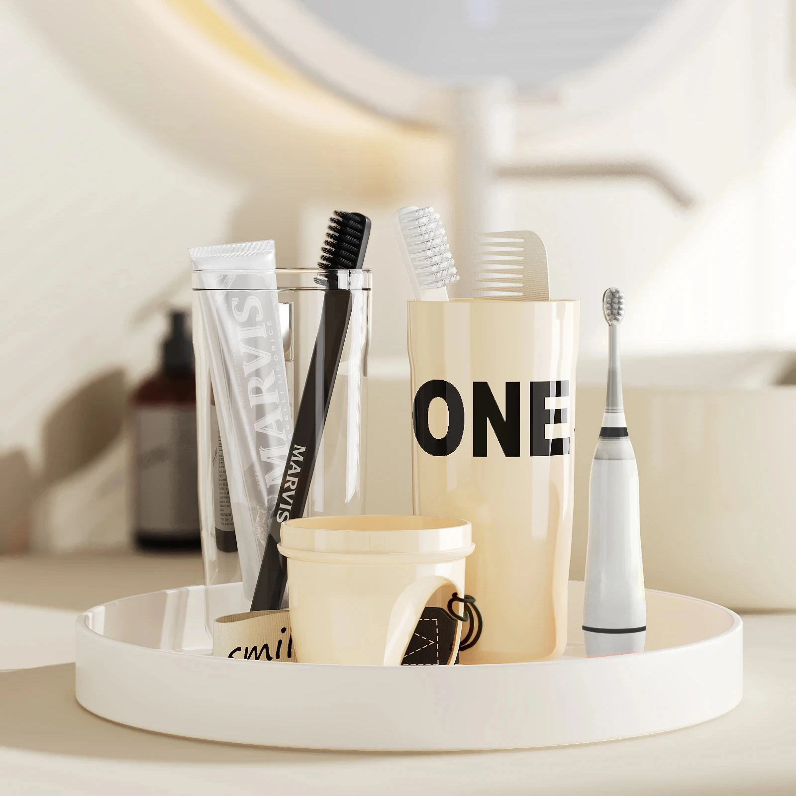 CY 24 Original design Diagonal Wash Cup Travel Three Piece Set Household Wash High Beauty Cream Color Couple Toothbrush Cup