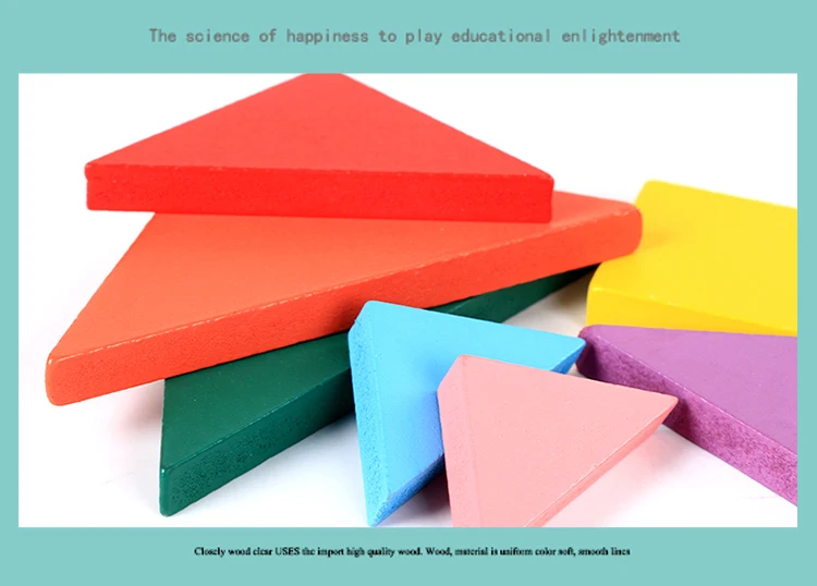 Hot Interactive Learning Education Wooden Tangram Jigsaw Toys Board Colorful Tangram Multicolour Wood Geometric Shape DIY Puzzle