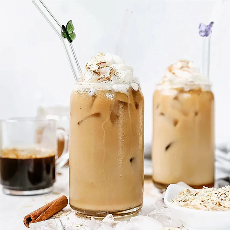 Небьющиеся многоразовые изогнутые прямые стеклянные питьевые соломинки 7,9 дюймов стеклянная соломинка с красочной милой бабочкой дизайн