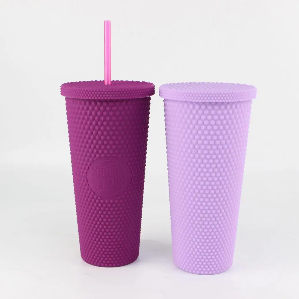 Матовая кружка с крышкой и соломинкой, 600 мл, черная, красная, фиолетовая чашка для напитков