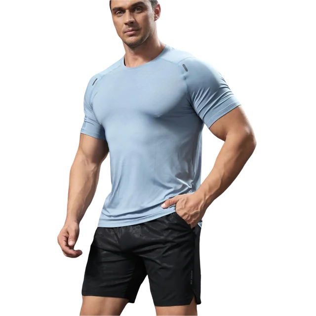 Men's Casual Running T-shirt 88% Polyester 12% Spandex Short Sleeves O-neck Solid Design Compression Shirt Body Shaper