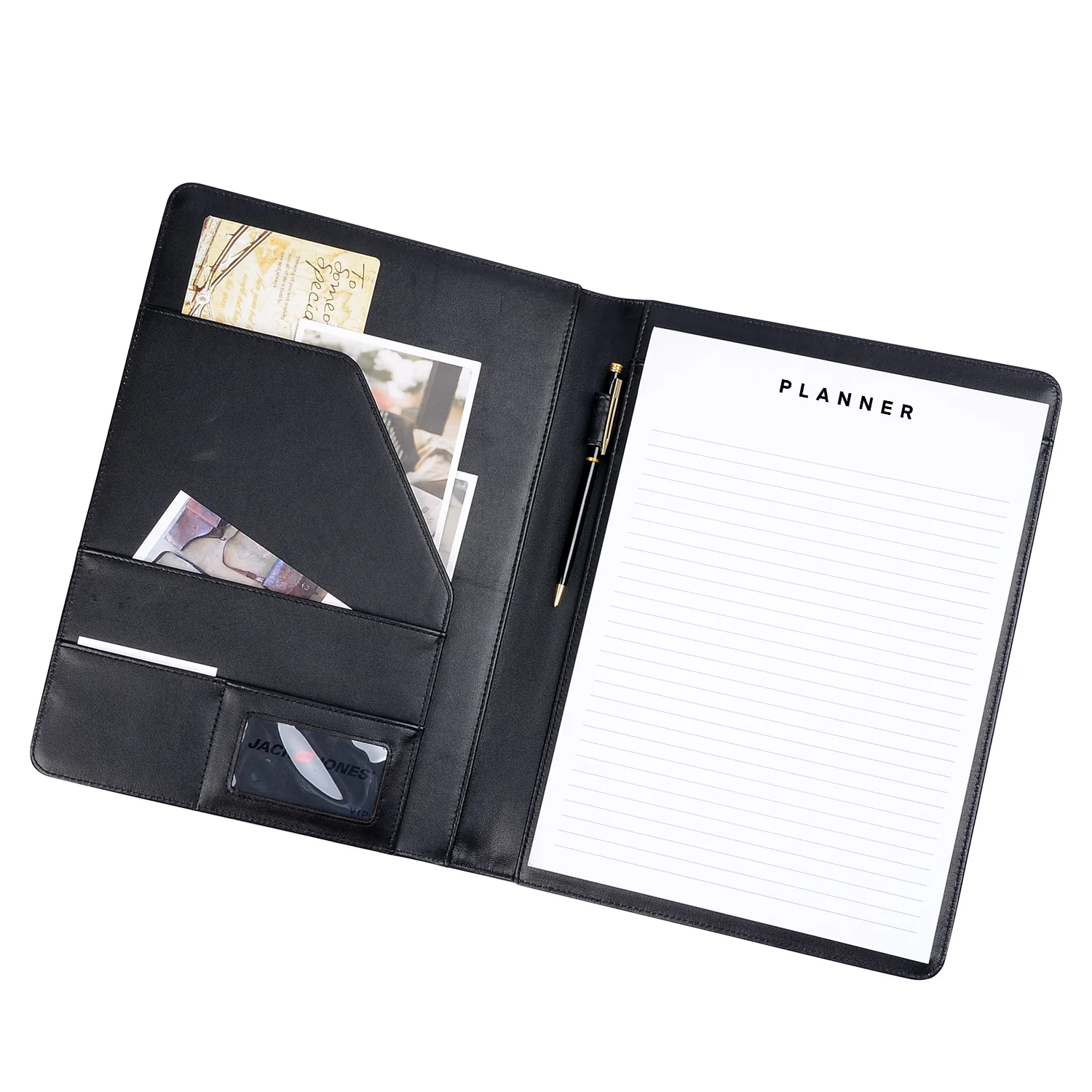 Eco-friendly PU Leather Filing Notepad File Folder Budget Holder Resume Legal Document Organizer for Presentations Interviews